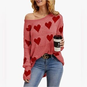 Heart Patterned Pink Sweater Size XL